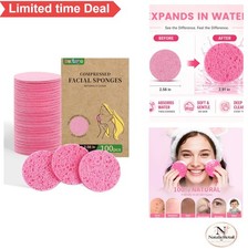100 Count Compressed Facial Sponges Natural Cellulose Round 2.9 Inch Reusable