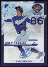 Cole Carrigg /49 AUTO 2025 Panini Prospect Edition Purple Scope Rockies