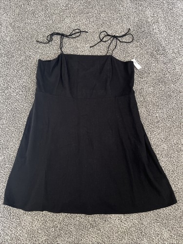 Old Navy Sundress Dress Size XXL Black Tie Straps Elastic Back Linen Blend