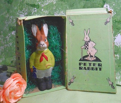 Germany Easter Bunny Rabbit in a Peter Rabbit Box -  German, 6'' Tall, Mache