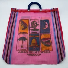 LOTERIA MEXICO Woven Shopping Tote Bag Yellow Market Carryall Art 18x18 Classic