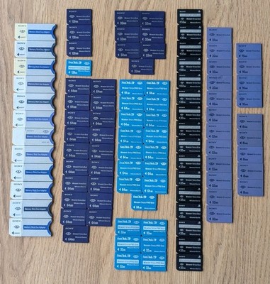 Lot Of Mixed 88 Sony Memory Stick Card 128MB, 64MB, 32MB, 16MB, 8MB + Adapter 