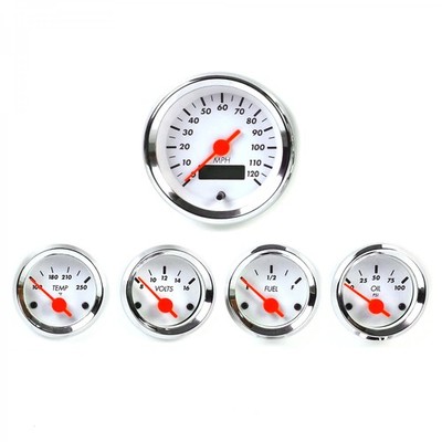 5 Gauge Set SAE American Classic White, Orange Vintage Needles, Chrome Rings