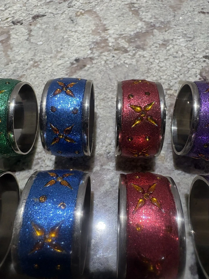 Servilleteros de metal ornamentado vintage - Juego de 8, decoración de mesa de acero inoxidable Foto 4 de 4