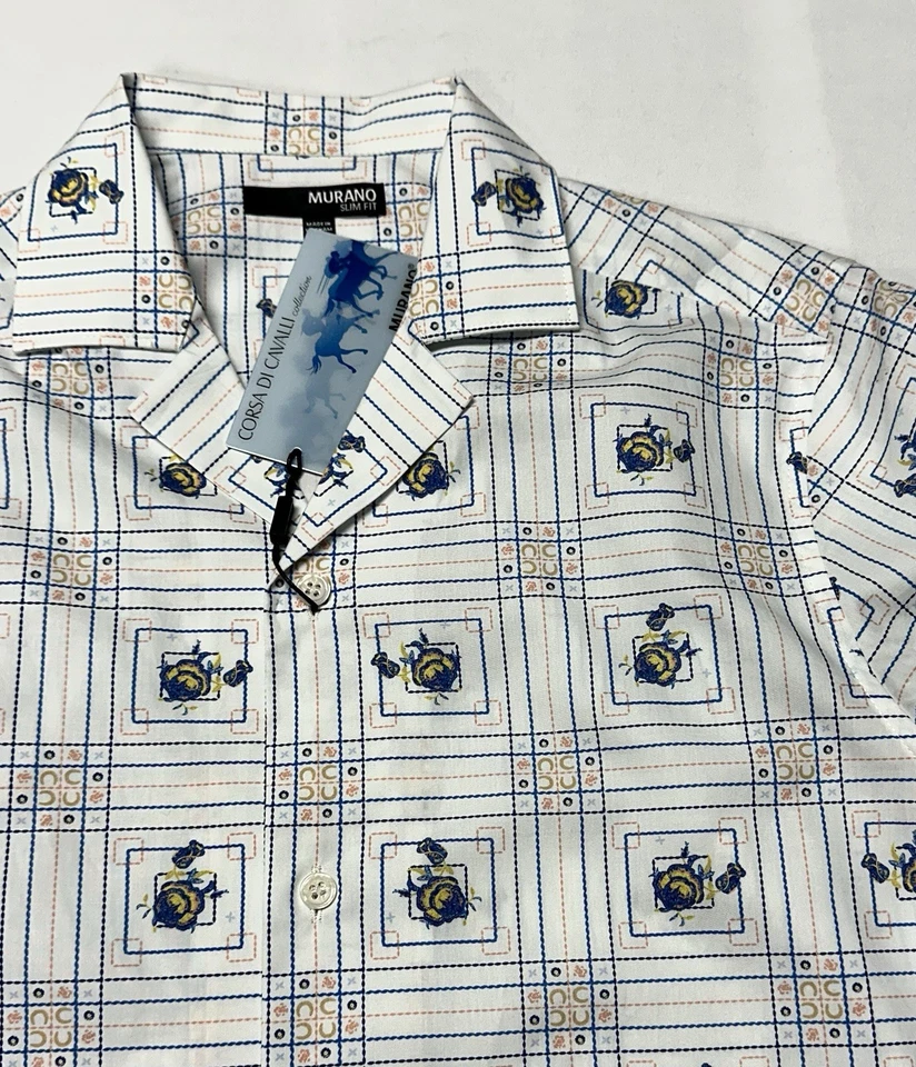 Camisa masculina Murano Corsa Di Cavalli slim fit média manga curta algodão branca $89 - Imagem 4 de 4