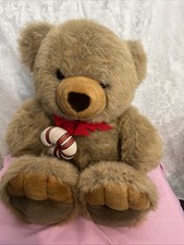 Vintage RARE Large Brown Teddy Bear Plush JC Penny Holiday Collection Candy Cane