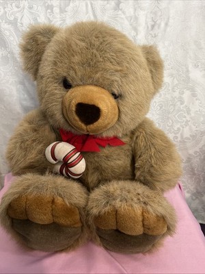 Vintage RARE Large Brown Teddy Bear Plush JC Penny Holiday Collection Candy Cane