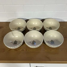 Set of 6 Thomson Pottery Casuals Birdhouse Hearts 6 " Cereal Soup Bowls Beige