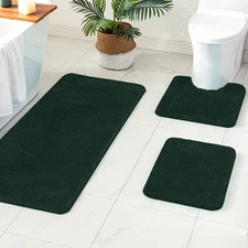 Christmas Dark Green Bathroom Rugs Sets 3 Piece with Toilet Mat and Runner Ru...