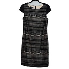 Black Lace Art Deco Sheath Dress | 1920s Flapper Style | Scalloped Lace Size 10