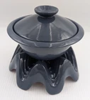 Frankoma Pottery Navy Blue Covered Casserole Bowl 6U With Warming Stand WA3