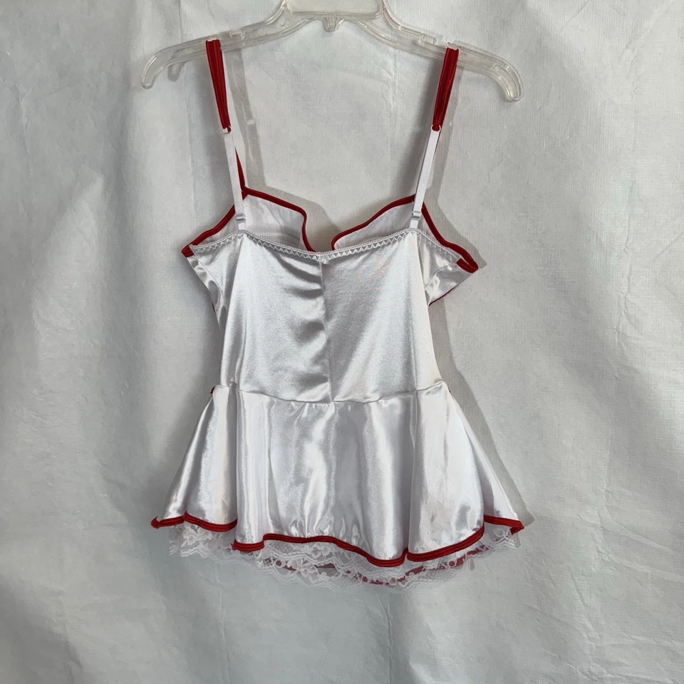Sexy Disfraz de Enfermera Adulto CosPlay Blanco y Rojo Mini Vestido de Satén con Slip Talla M ** Foto 2 de 4