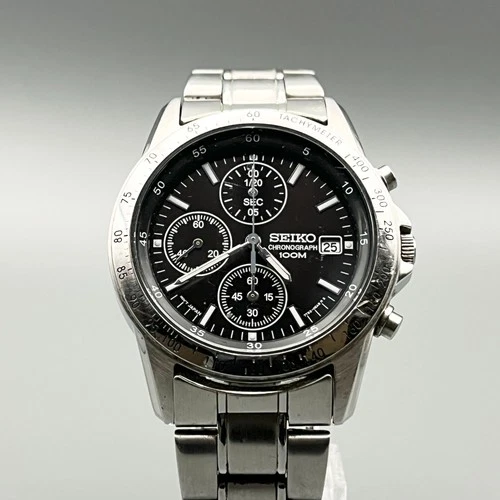 Seiko 7T92-0DW0 Men's Quartz Watch Vintage Black Dial 40mm #1970