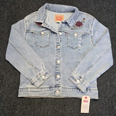 Girl's LEVI Denim Jacket Rose Embroidery Large NWT