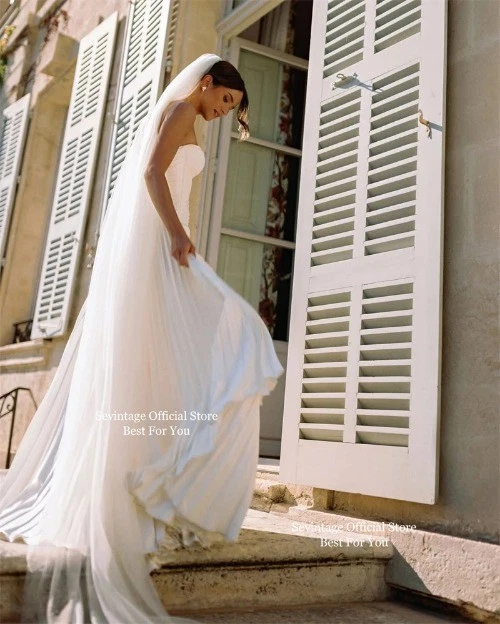 Ivory Simple Mermaid Wedding Dresses Sweetheart Satin Long Bridal Gowns Boho - Image 3 of 4