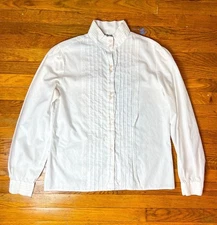 Vintage 90s Cream White Boho Victorian Style Blouse Lace Long Sleeve Top Cottage