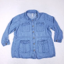 Catherines Women's 1X Chambray Utility Shirt Jacket 100% Lyocell Button Front