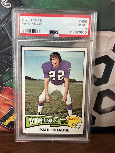 1975 Topps #496 Paul Krause PSA 9 Minnesota Vikings HOF New Case