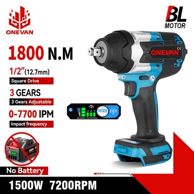 ONEVAN For Makita 18V Battery 1800Nm 1/2'' Cordless Brushless Impact Wrench Bare Unit