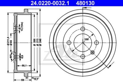 ATE 2x Bremstrommel 24.0220-0032.1 hinten