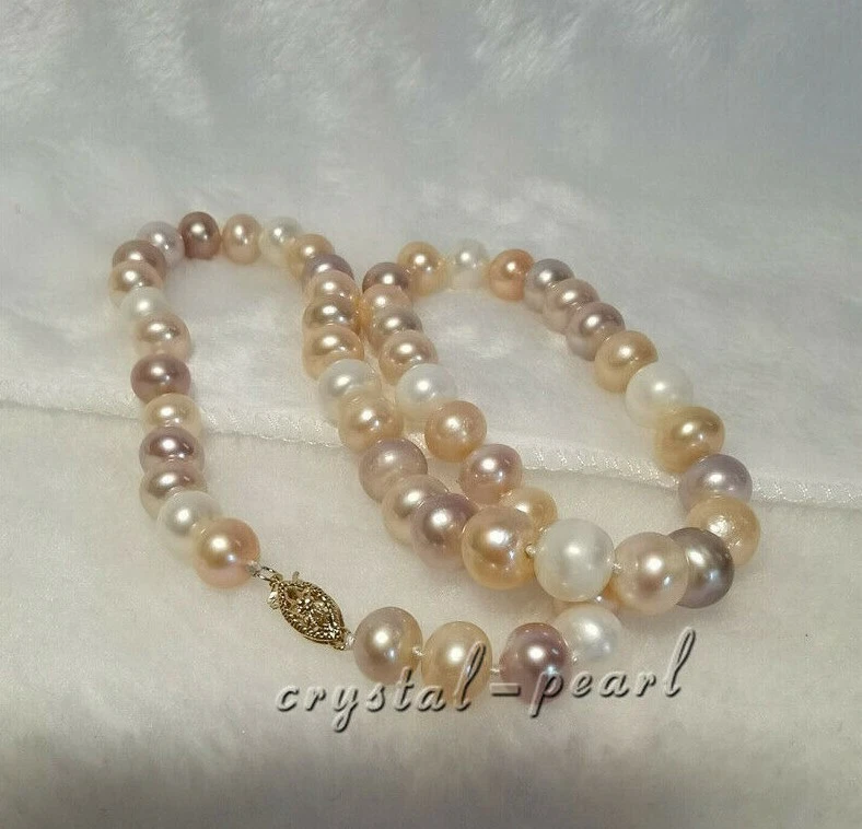 AAA 9-10mm Akoya Blanco Rosa Morado Collar Perla 18 20" 14k Cierre Oro Amarillo Foto 4 de 4