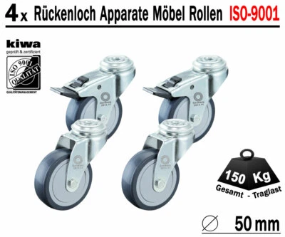 4 x 75mm Rückenloch Lenkrollen Transport Möbelrollen RL Br-Le BS-Rollen Germany