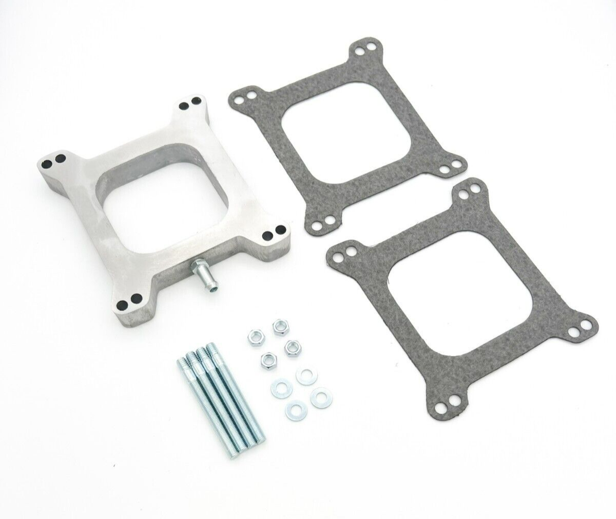 1" Inch Aluminum 4BBL Carb Carburetor Open Spacer w/ Vacuum, Studs