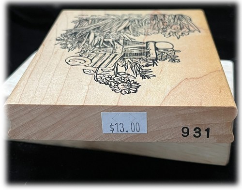Stamping Bug 931 Lg Wood Mounted Rubber Stamp Garden Bench w Flowers EXC - Picture 4 of 4
