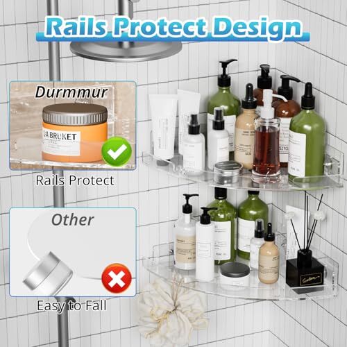 2 Pack Acrylic Corner Shower Caddy, Clear Corner Shower Shelf with 4 Hooks, 