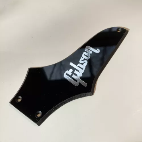 Black Beveled Truss Rod Cover #5 for Epiphone Thunderbird + Chrome Logo Decal