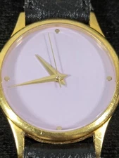 The Metropolitan Musuem Of Art MMA Purple Dial Gold Tone Case Black Band Watch