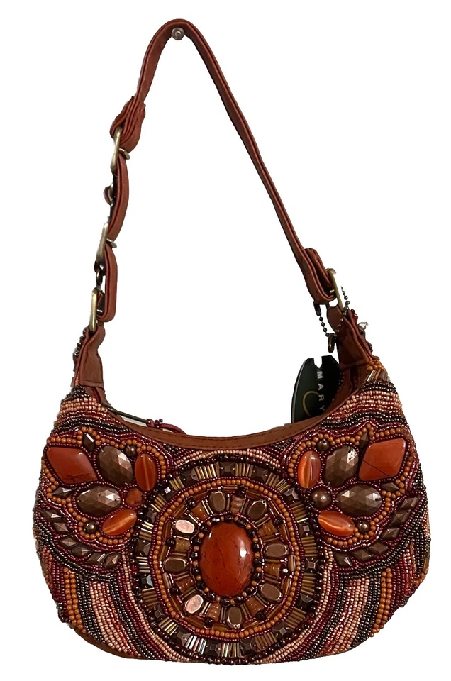 NEW Mary Frances Tandori Spice Beaded & Stone Small Leather Hobo Shoulder Purse - Image 2 of 4