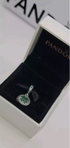 AUTHENTIC PANDORA LUCKY FOUR LEAF CLOVER DANGLE CHARM #797906NRGMX w/ Box  A9