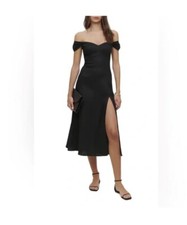 Reformation Bridgton Black Off Shoulder Midi Linen Dress Size 2 