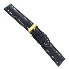 20mm Milano Black Genuine Leather Stitched  Padded Men's Watch Band SHORT 1273