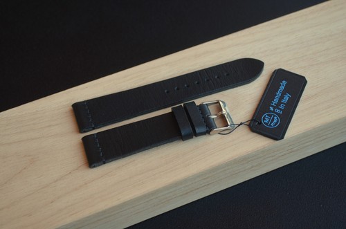 20 mm Cinturino artigianale cuoio nero MTstraps Handmade In Italy Leather Strap - Picture 6 of 14
