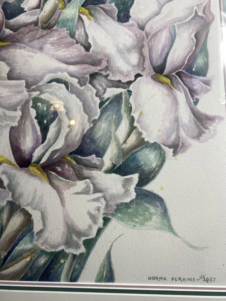 Enorme aquarela emoldurada assinada por Perkins floral orquídeas desenho pintura 34x27” - Imagem 3 de 4