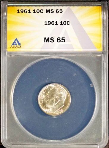 1961 10c Silver Roosevelt Head Dime MS 65 ANACS # 7696020 + Bonus