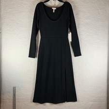 Leith A-Line Dress Women's Size Small Black Polyester Scoop Neck High-Slit 6358