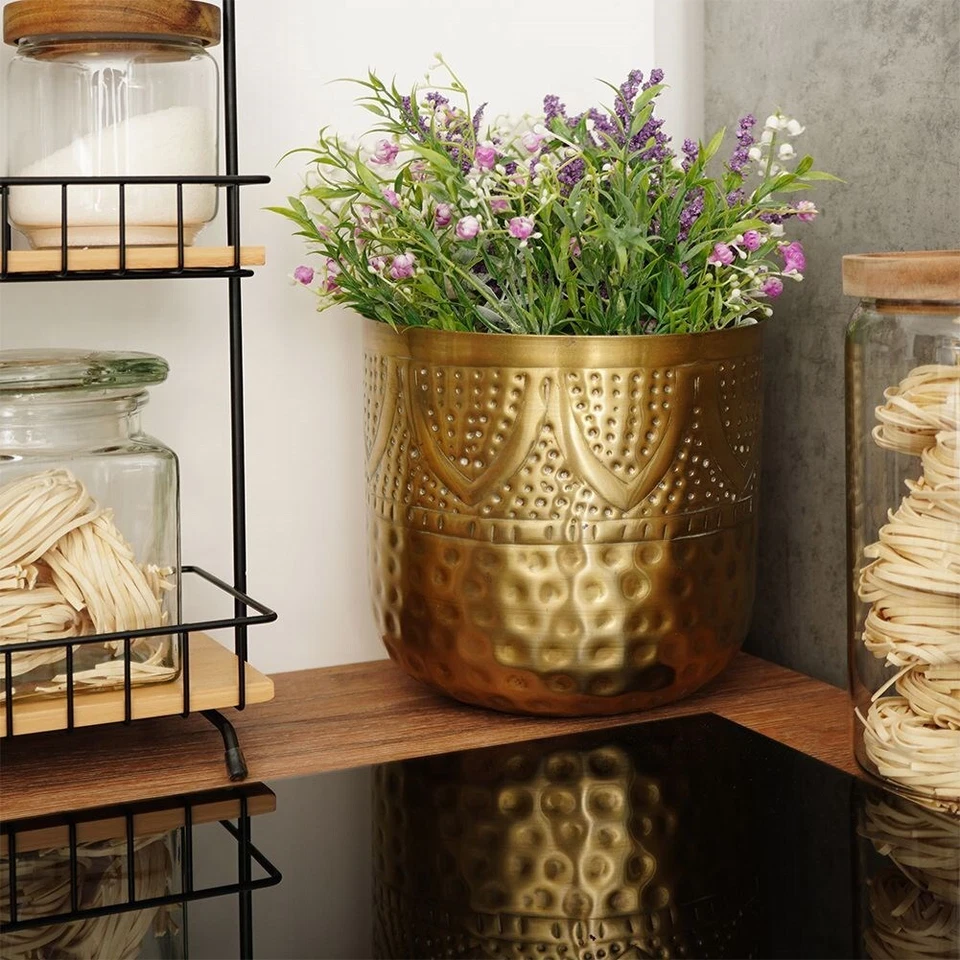 Übertopf Blumentopf Pflanzentopf Blumenvase Vase Blumen aus Metall Gold 19x18 cm - Bild 4 von 4