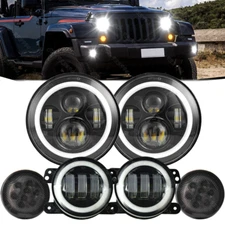 LED Combo 7 inch Headlights 4" Fog Lights Turn Signal Lamps for Jeep Wrangler JK