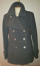 Nautica Ladies Wool Gray Anchor Peacoat Medium M Fisherman Heavy