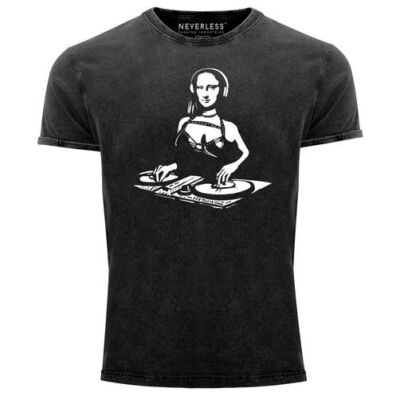 Herren Vintage Shirt Mona Lisa Techno Festival DJ Electronic Music Rave Fashion