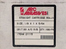 Arc Abrasives 21115 Straight Cartridge Rolls 1/8"x1"x5/64" 80 Grit 100 Pack