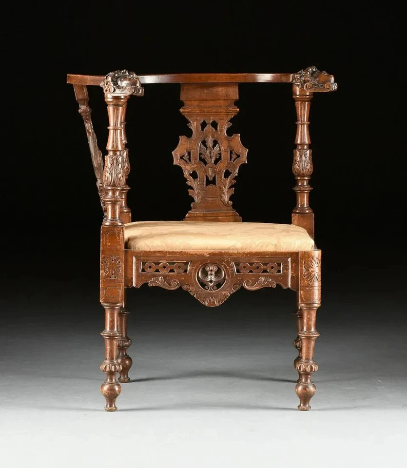 Sillones antiguos, esquina, par, renacimiento inglés nogal, ¡1860-1900!! Foto 4 de 4