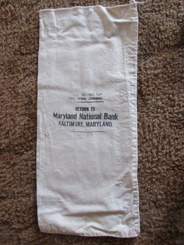 CANVAS BANK BAG  "MARYLAND NATIONAL BANK BALTIMORE"   "SIZE 23"x10"  #5