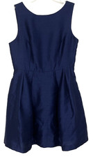 LuLu's V Neck Cocktail Fit & Flare Dress Blue Sz Large Lined Back Bow Women WA9