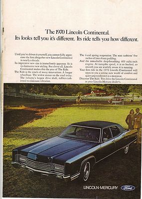 Original 1970 Lincoln Continental Magazine Ad  Its Looks Tell You It's Different
