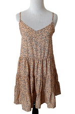 Shein Spaghetti Strap Yellow Sundress Blue Flowers Above Knee V-Neck Women Small