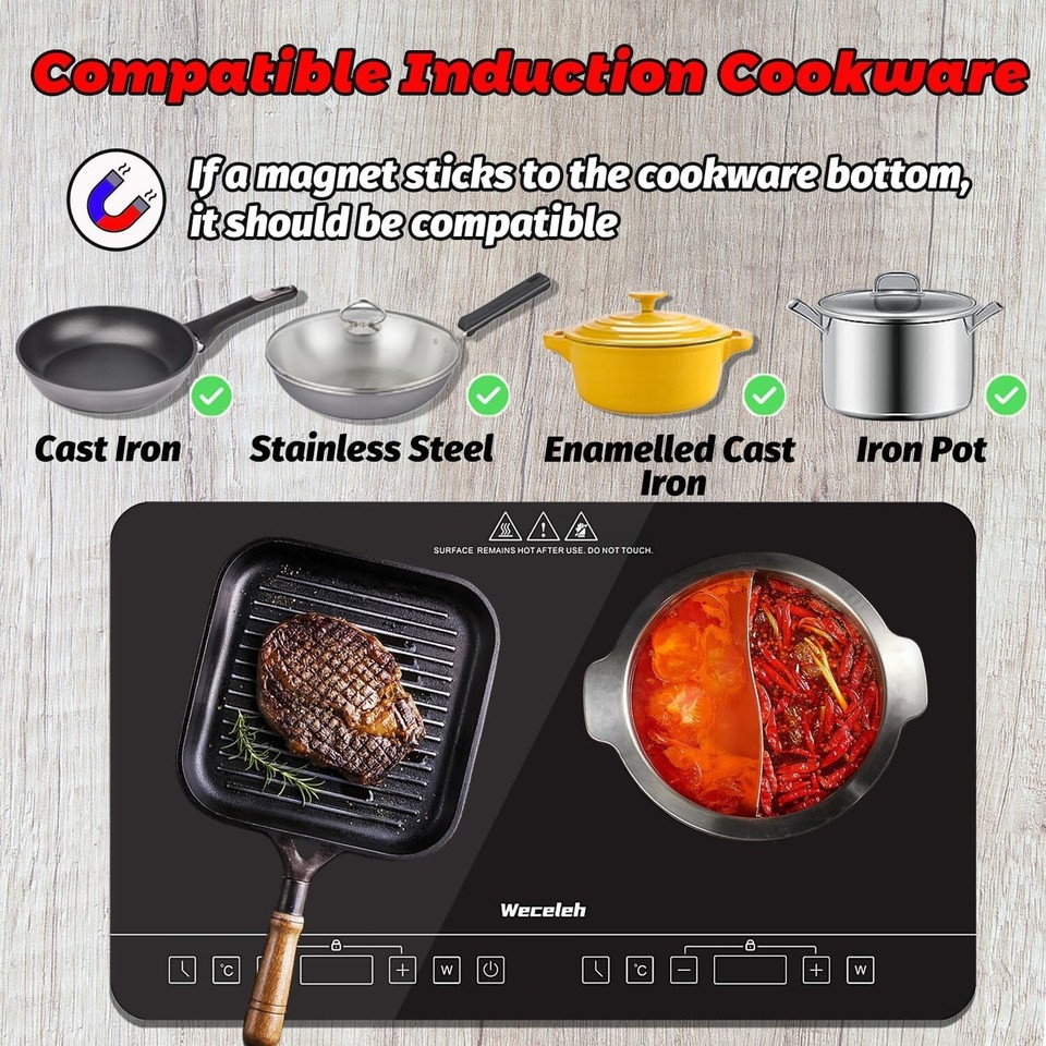 Weceleh Portable Induction Hob Cooker Cooktops Stove Hot Plate Burner